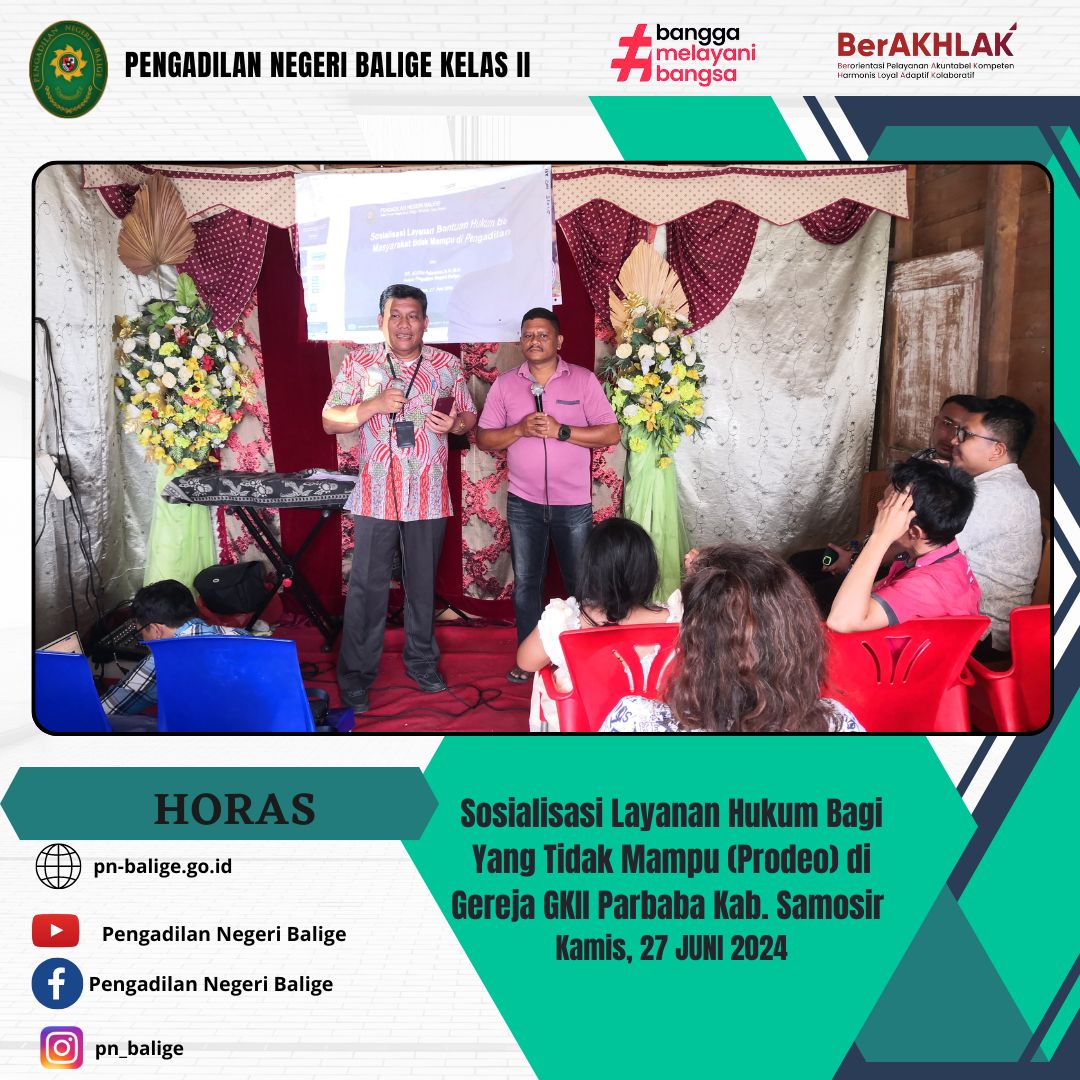 Sosialisasi Layanan Hukum Bagi Yang Tidak Mampu (Prodeo) di Gereja GKII Parbaba Kab. Samosir